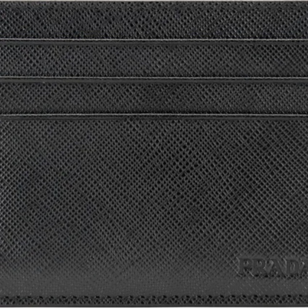 Prada Black Saffiano Card Case with Subtle Logo